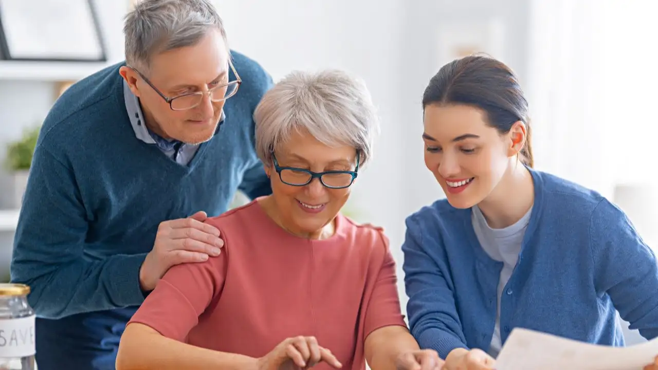 Daughter talking about money with aging parents